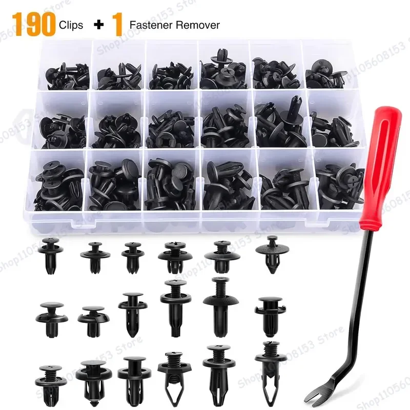 190pcs Boxed Car Clips Nylon Rivet Fastener for Car Door Panel Front Rear Bumper Water Tank Guard Interior Trim