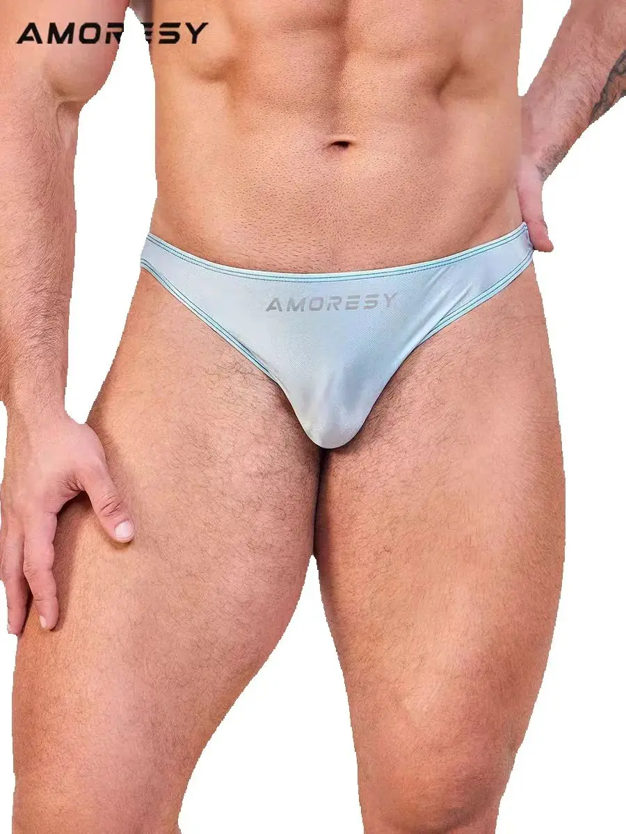 

DROZENO Men's new shorts, sexy smooth thong, fitness shiny silk smooth triangle pants