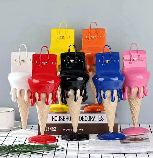 Creative Hot Sale Shiny Resin Ice-cream Handbag Sculpture For Home Office Shopping Mall Showcase Decoration