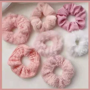 Fuzzy Hair Scrunchies for Women, Soft Knit Elastic Band, Party Daily Hair Accessories, Cute Styling, Trendy, 7 Pcs 10 Main Sales Accessory Bride Hair - №5