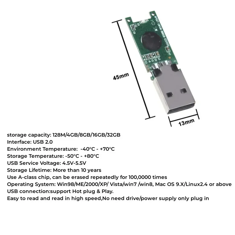 10-100PCS Semi-finished Chip USB 2.0 Flash Drive Pendrive 256MB 512MB 1GB 2GB 4GB 8GB 16GB 32GB 64GB Memory Sticks Flash U Disk