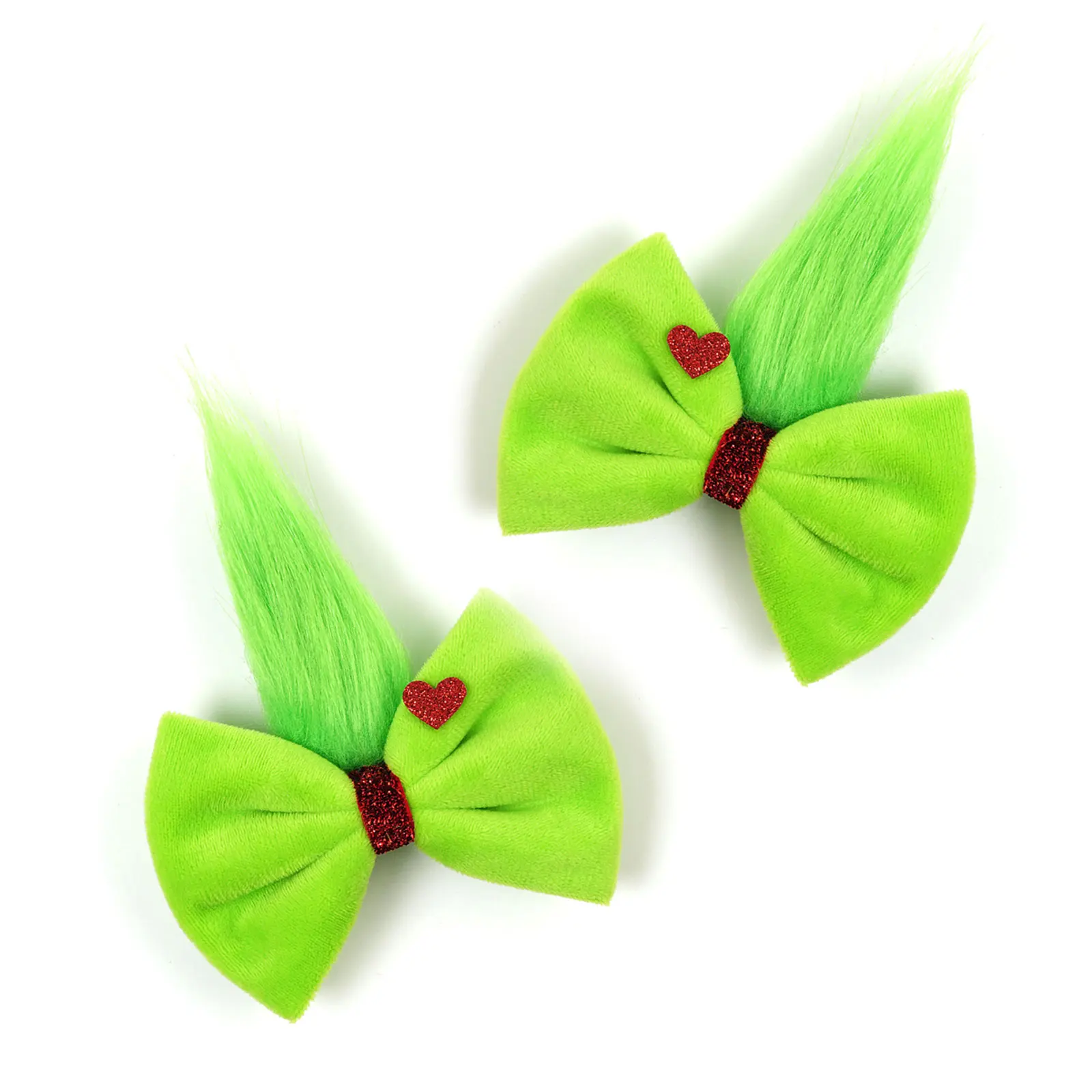 Girls Green Fur Ball  Grinch Bow Tree Children Near Year Heart Red Headband Xmas Party Headgear Children Plush Chritsmas Gifts - view 4