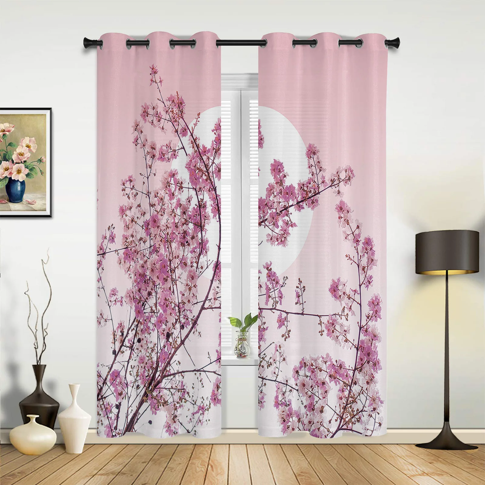 Cherry Tree Moon Japanese Style Window Curtains for Living Room  Home Decor Kitchen Window Curtain Hotel  Drapes for Bedroom