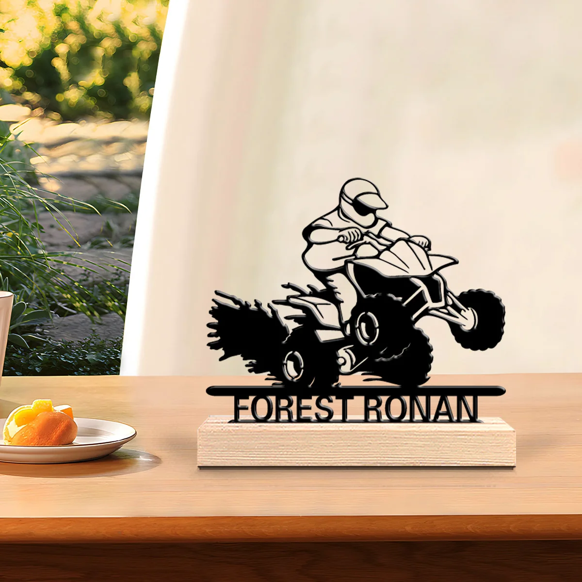 1pc Stylish Personalized Custom Mountain Quad Bike Metal Statues Sculpture With Wooden Base Suitable for Office Living Room