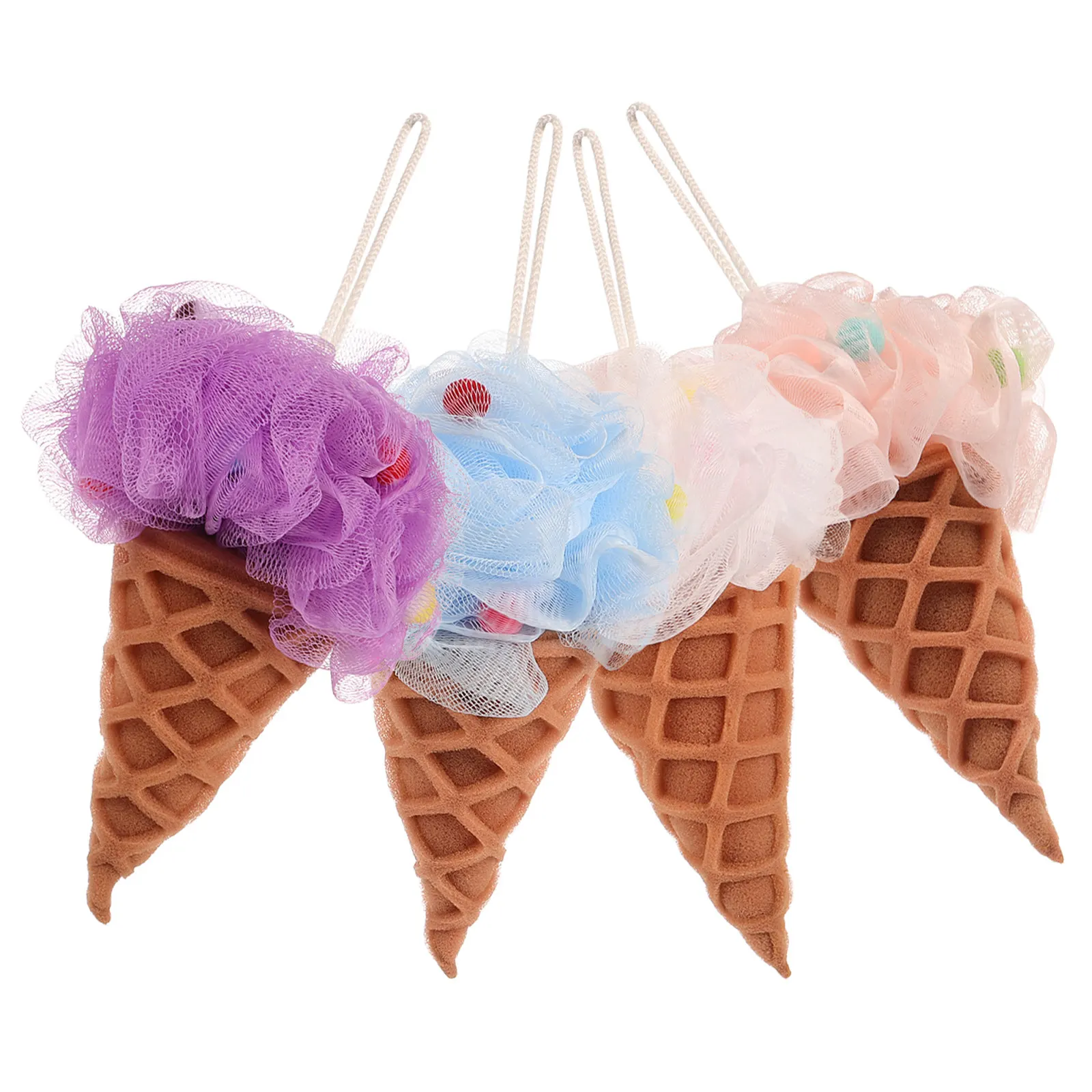

4Pcs Ice Cream Shape Bath Sponge Kids Loofah Soft Exfoliating Shower Ball Body Scrubber Portable Bathing Sponges for Children