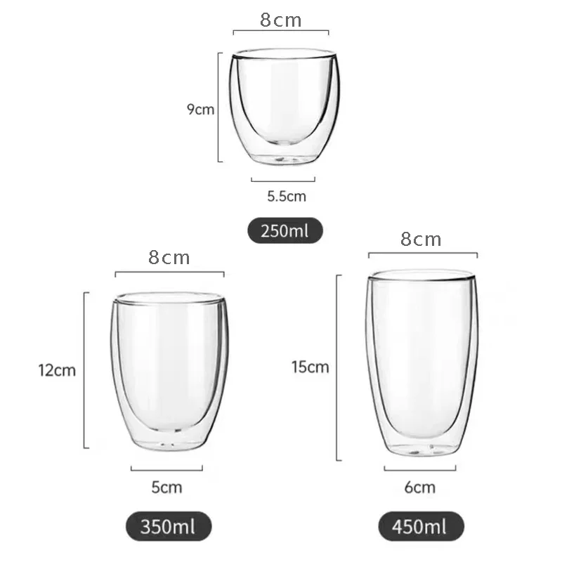 2PCS Double Wall Glass Clear Handmade Heat Resistant Tea Drink Cups Healthy Drink Mug Coffee Milk Cups 250/350/450ML Drinkware