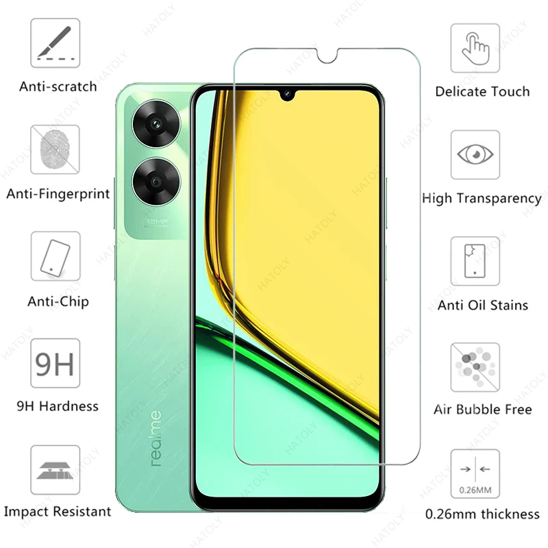 For Realme C61 Glass for Realme C61 Tempered Glass Film Front Mobile Phone Screen Protector HD Camera Len Film for Realme C61