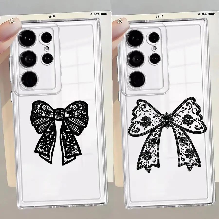 Phone Cover Case for Samsung Galaxy S26 S25 Edge S24 S20 Plus Note 20 Ultra 10 S21 S23 Ultra S22 FE Black Fashion Lace