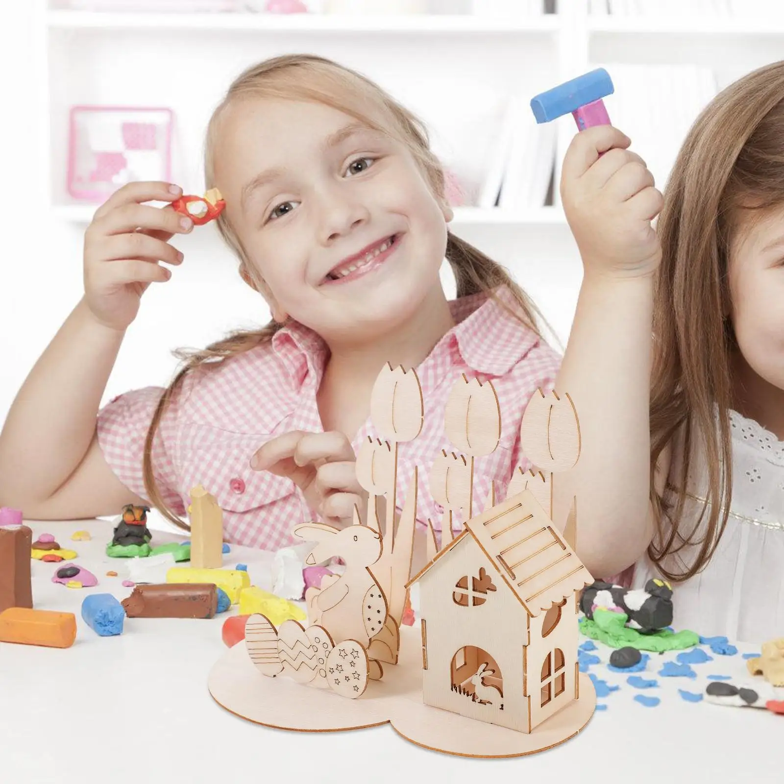 1 ensemble 3D lapin en bois Puzzle fête de pâques assemblage jouet bois artisanat modèle enfants enfant en bas âge Puzzle en bois âges 1 3 4 pâques