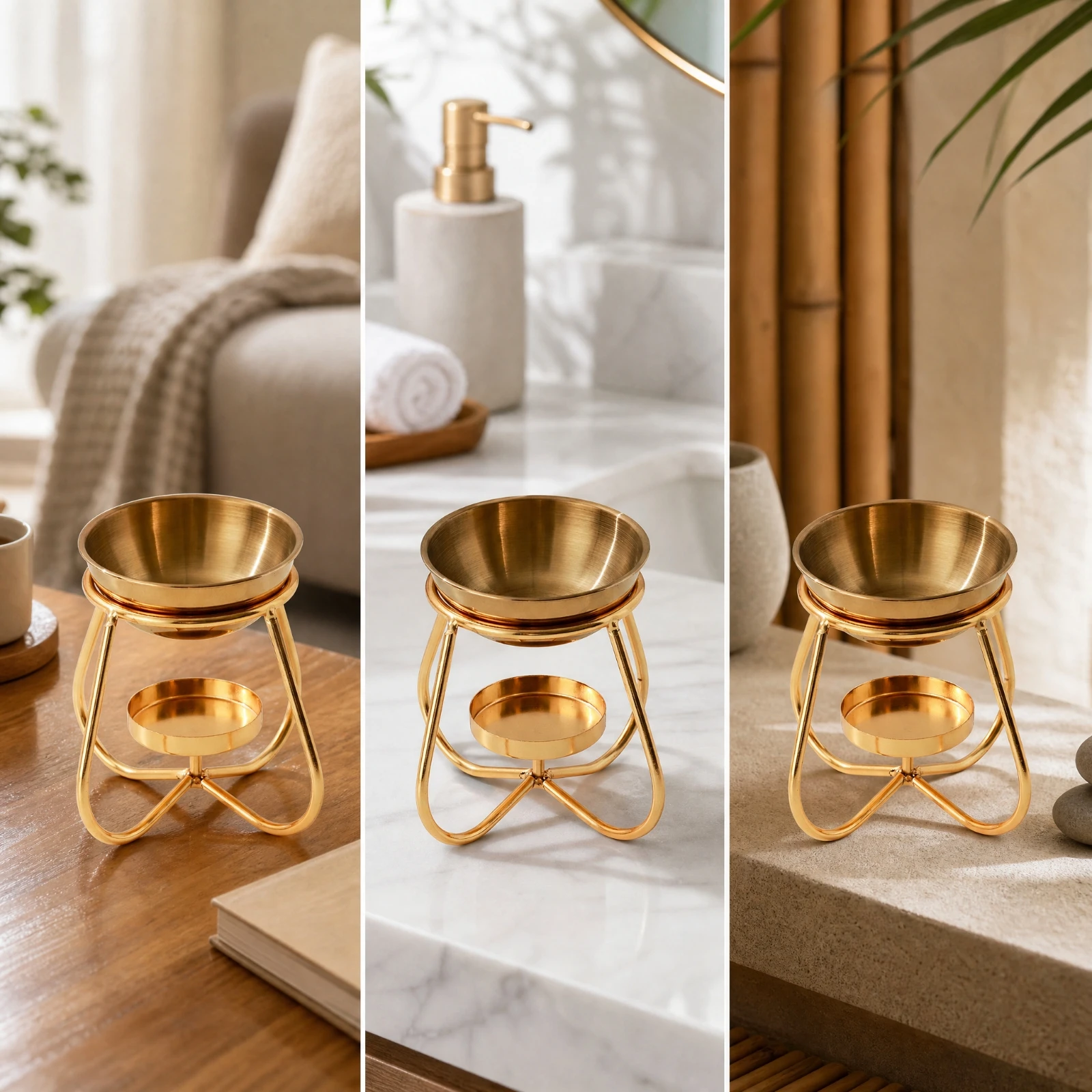 Open-Frame Oil Burner with Four-Petal Support Decorative Tabletop Aroma Burner with Upper Bowl for Living Rooms, Bedrooms