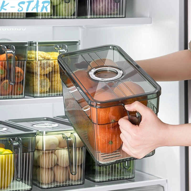 K-star Refrigerator Storage Box With Handle Transparent Food Grade Crisper Freezing Storage Box Household New 2024 Dropshipping