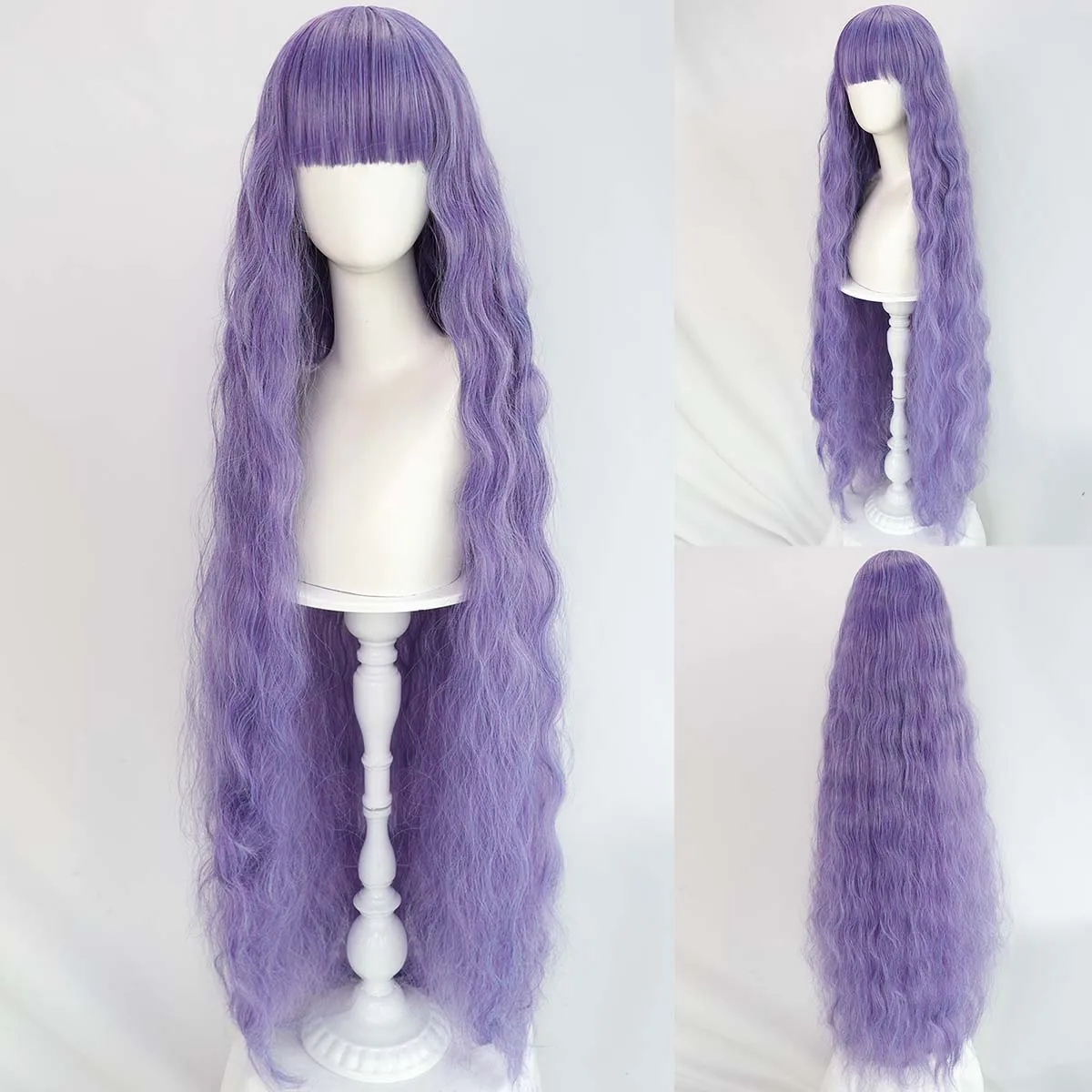 Women Halloween Dress Up 110cm Long Curly Black orange Silver White Gold Purple Synthetic Hair Wig view 4
