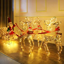 Christmas Gold Reindeer Sleigh  Led Light iron sleigh cart Home Garden Yard Ornament Outdoor Navidad Decor arbol de navidad