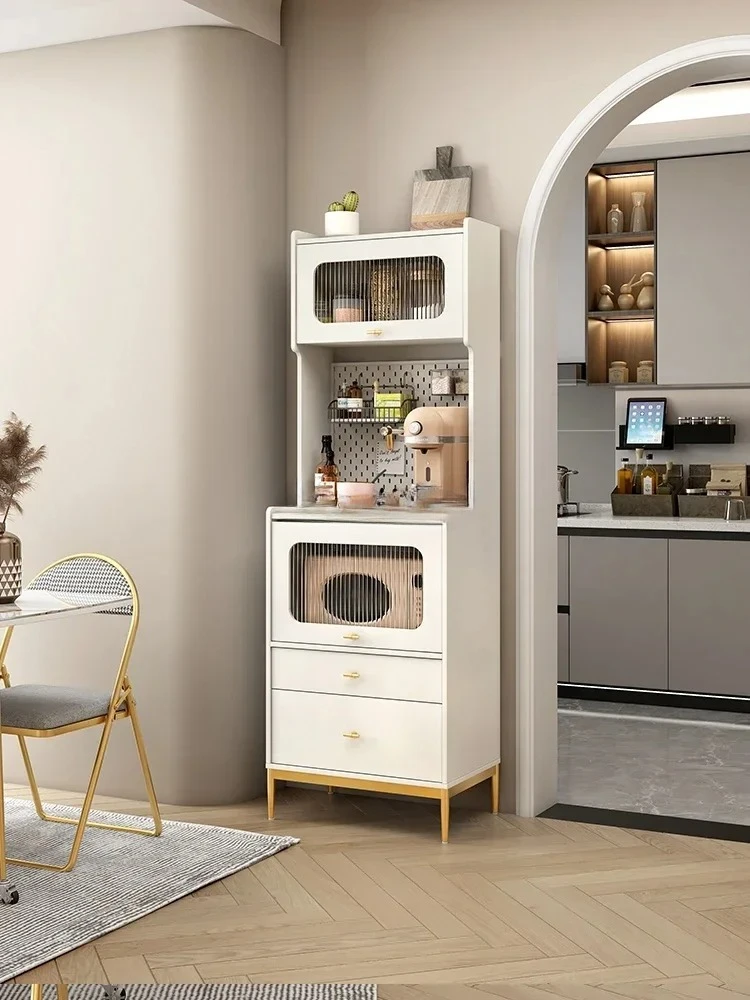 Cream White Sideboard Cabinet Wall-Mounted Coffee Machine Simple Kitchen Microwave Storage Cabinet