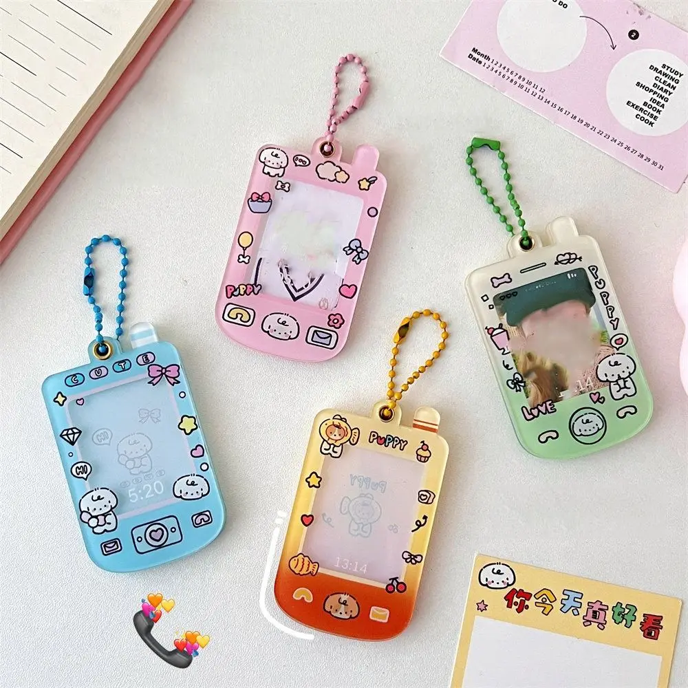 Mini Phone Shape Idol Card Holder Keychain Decoration Cute Photocard Frame Pendant Cartoon Creative Card Protective Case Keyring