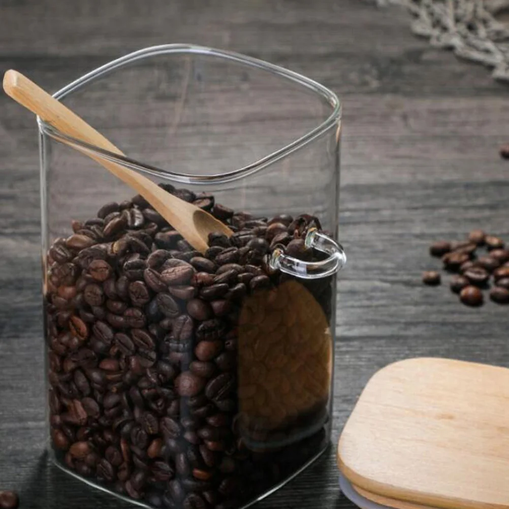 

1 pc 800Ml Square Glass Seal Pot With Spoon Reusable Transparent Storage Jar Spice Container For Kitchen Household Organizing