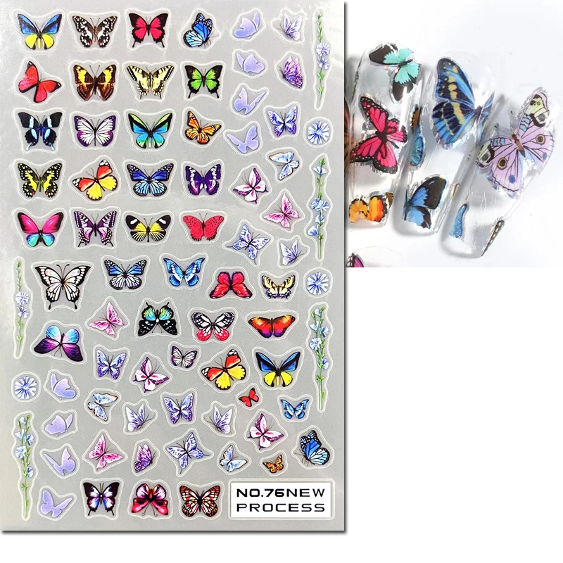 3d borboleta colorida adesivos para nail art, slider adesivo, manicure decoração, beleza