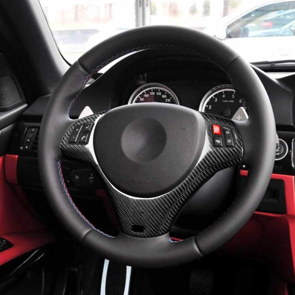 For BMW 3 Series E90 E92 E93 M3 2007-2011 Real Dry Carbon Fiber Steering Wheel Button Panel Cover Car Accessories Modification