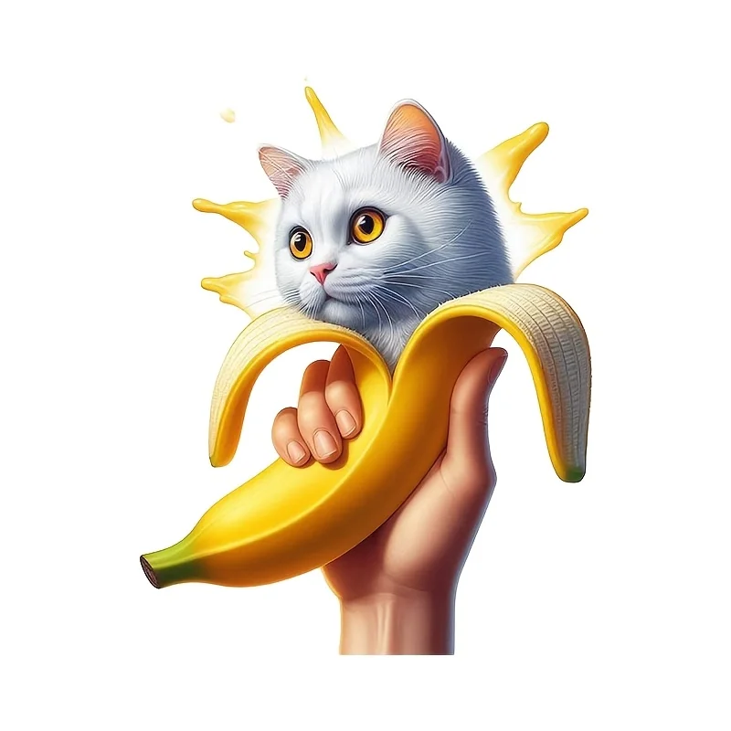 6-inch Cat Banana Pattern Premium Waterproof Vinyl Stickers, Suitable for Cars, Laptops, Bottles, Trucks,  Phones, Motorcycles