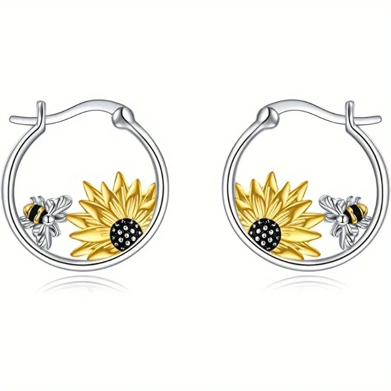 

Creative Retro Bee Sunflower Pattern Alloy Earrings New Fashion Personality Temperament Ladies Jewellery Accessories