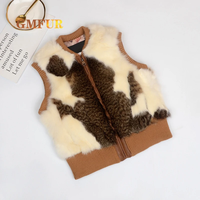 Automne hiver nouveau épais chaud enfants Rex lapin fourrure gilet mode fermeture éclair sans manches filles fourrure naturelle gilet garçon manteau vêtements