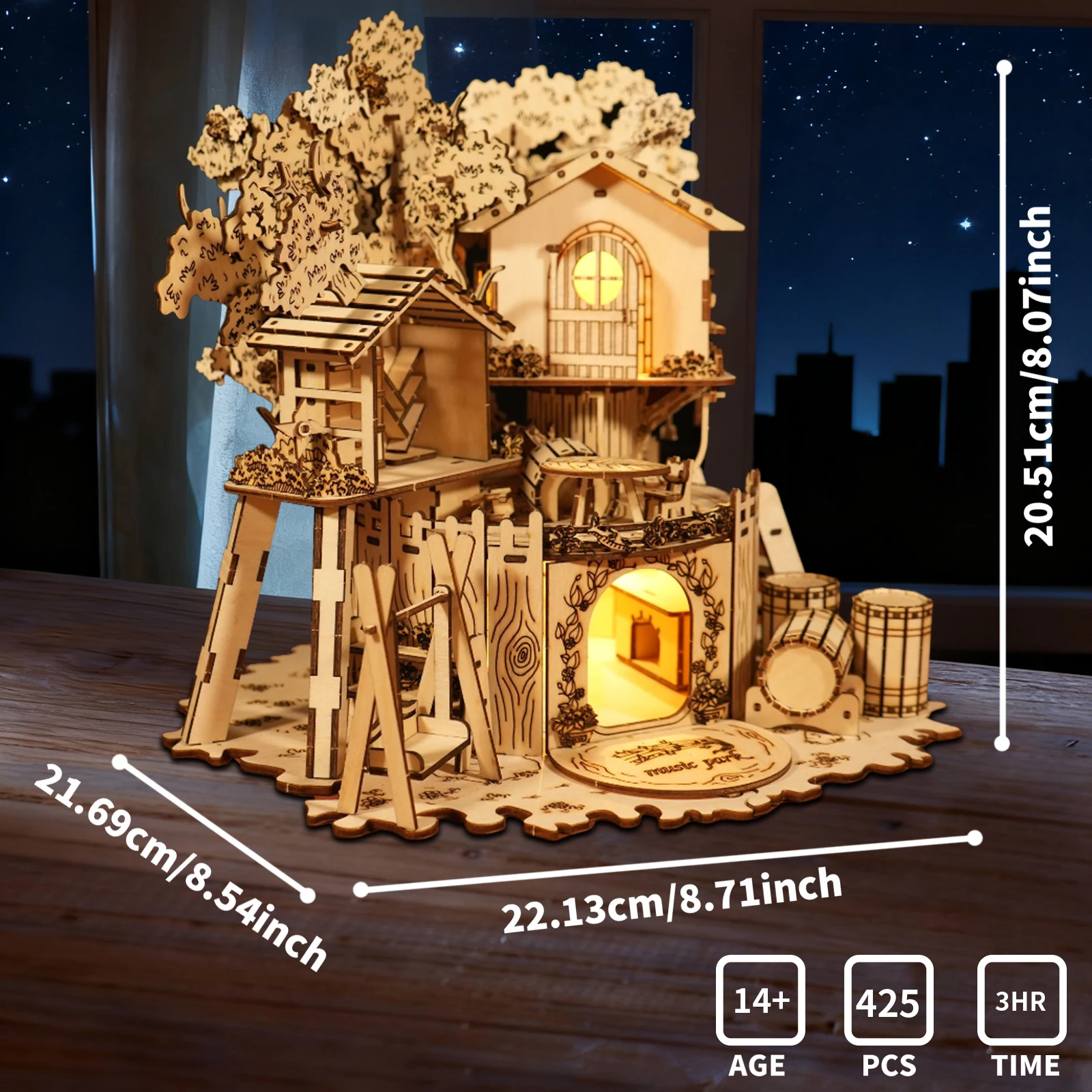 Music Park 3D Wooden Puzzle Tree House Handmade Crafts Assembly Model Kits  Creative Decoration Birthday and Christmas Gifts