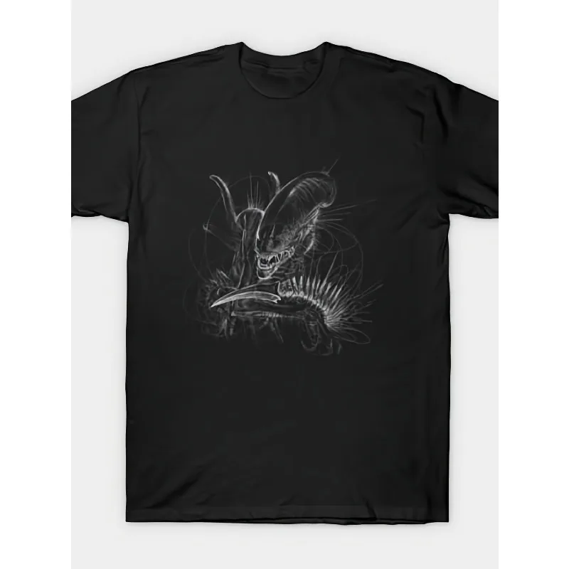 Men's Xenomorph Pattern T-shirt Summer New Style High Street T-shirt Suitable for Both Men and Women