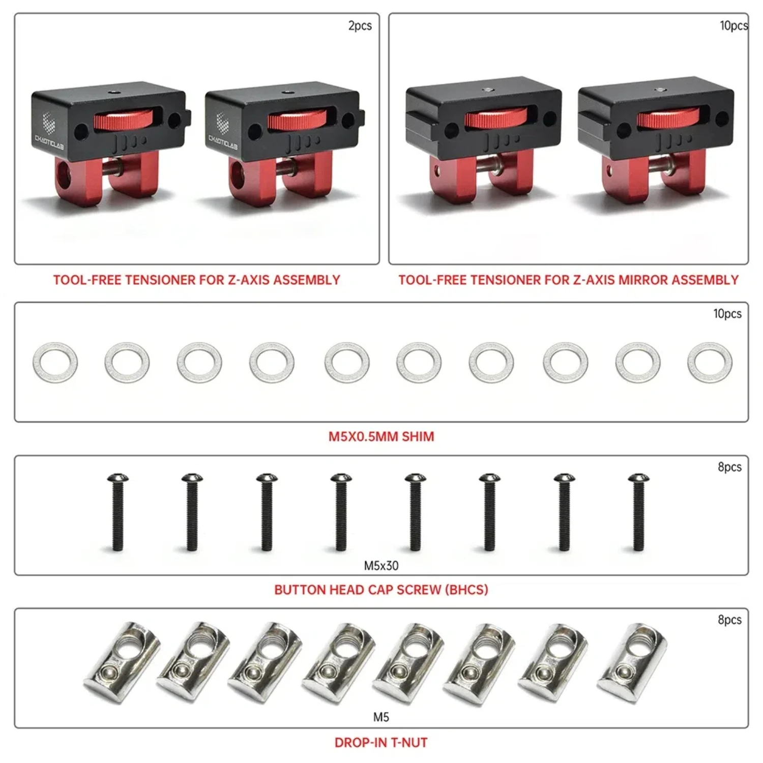 CNC Tool-Tensioner for Voron 2.4 R1 R2 3D Printers Precision CNC Machined Front Rollers Z-Axis Tensioner for Voron Accessories