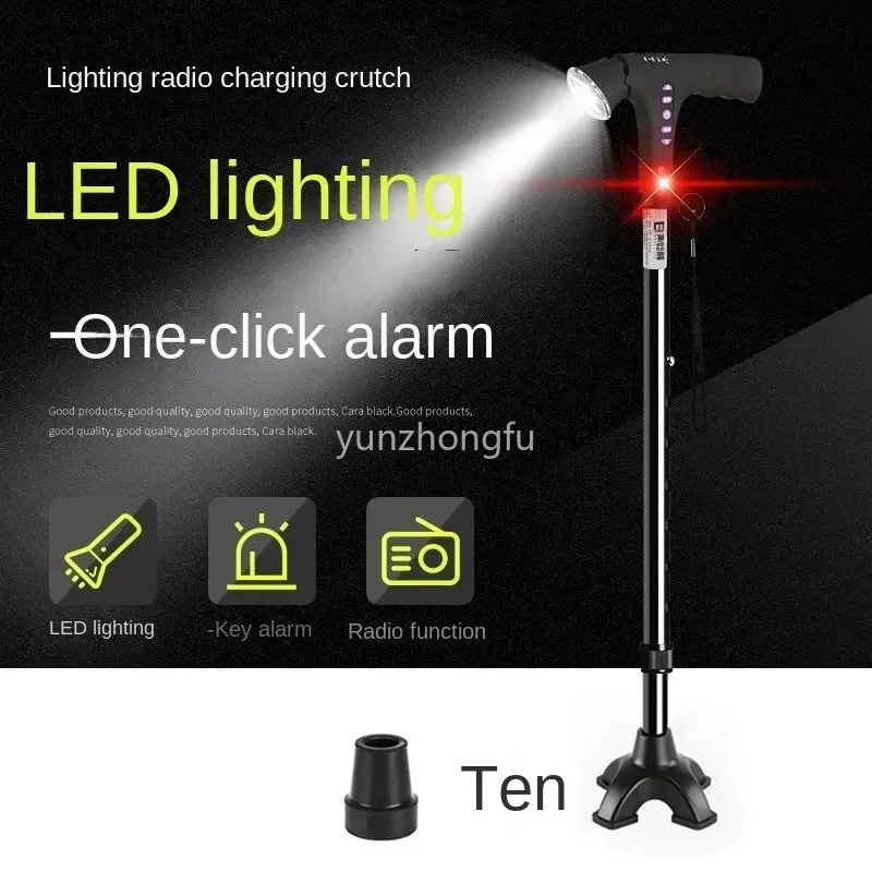 Light Crutch Lighting Radio Alarm Non-Slip Walking Stick Multifunctional Walking Stick