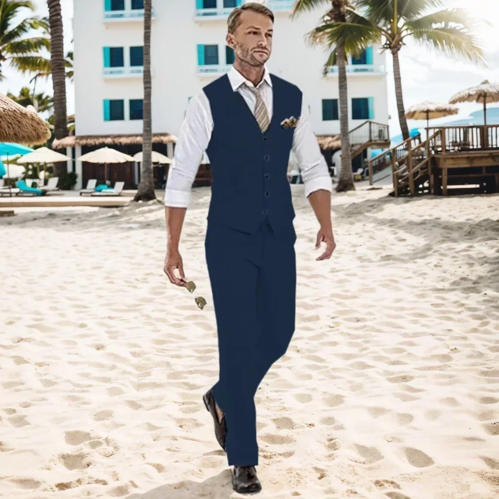 

Men's Vest Pants Two-piece Set Single Breasted Retro Style Vest with V-neck Vest for Office Business Activities The Latest