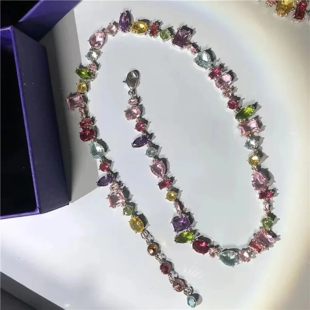 Geometrically Shape Colorful Crystal Necklace Simplicity Alloy Zircon Bracelet Irregular Necklace