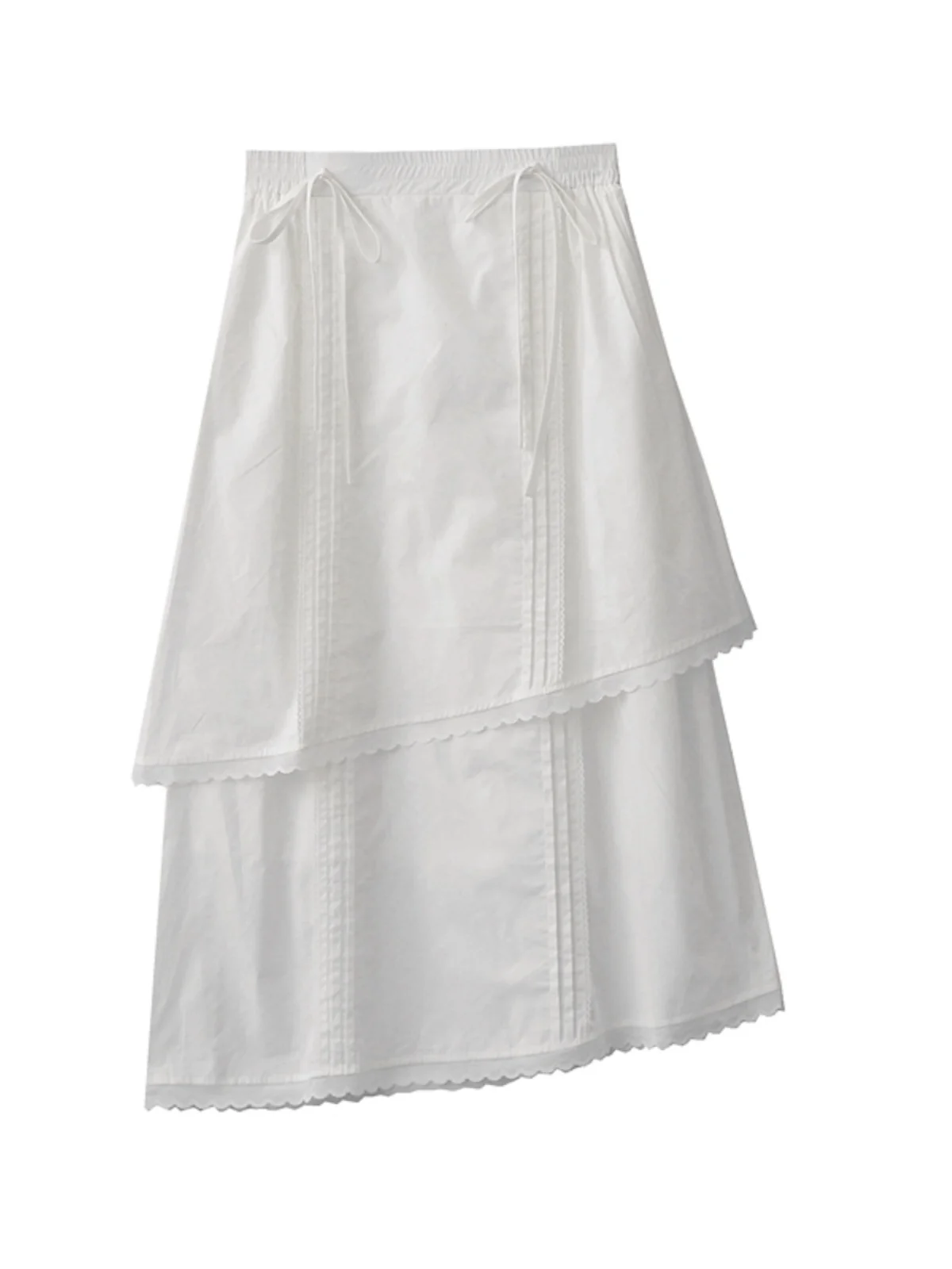 

Korean Version Spring New Niche Design Long Skirt Pleated Lace Irregular Lace White Skirt A-line Long Skirt Women Aesthetic