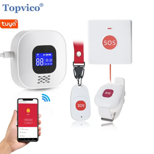 Topvico Tuya Botón SOS Botón de emergencia WiFi para alarma Eldely, llamada de alerta de caídas, pulsera de botón de pánico para personas mayores