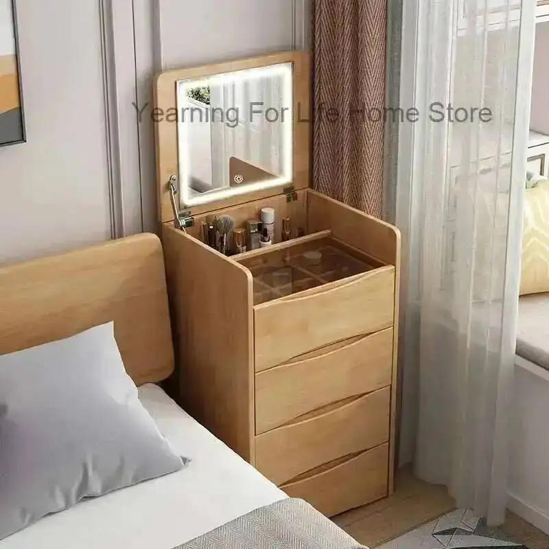 Slaapkamer Vintage massief houten kleine kaptafel Eenvoudig klein appartement Mini Flip Dressoir Nachtkastje Opbergkast Make-uptafel