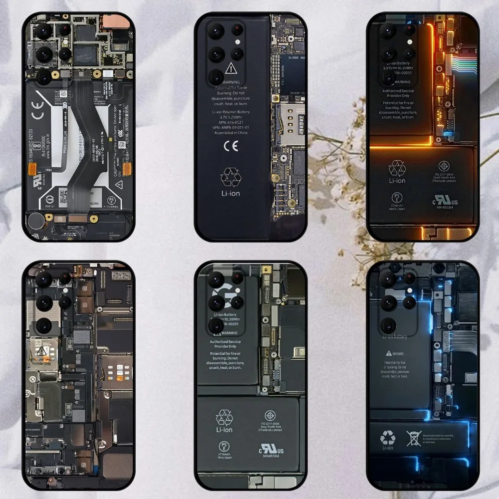 

Mobile phone circuit board Phone Case For Samsung S23,23,22,30,21,10,9,Note20 Ultra,Lite,Ultra,5G,Plus,FE,Black Soft Case