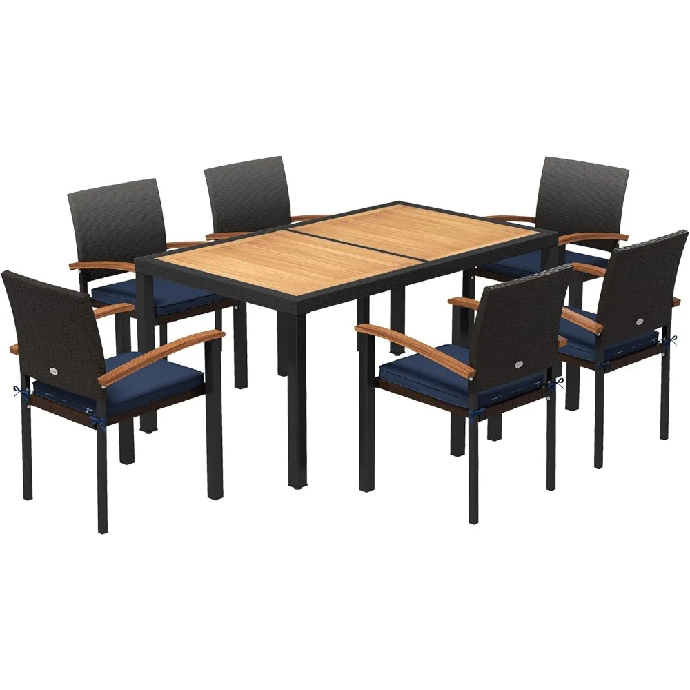 

7-х предметный обеденный набор для патио с компактным дизайном, набор плетеной мебели для патио, обеденный набор на открытом воздухе