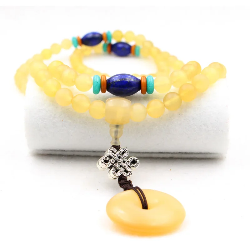 Natural Round Bead Bracelet, 108 Sheep Horn Prayer Beads