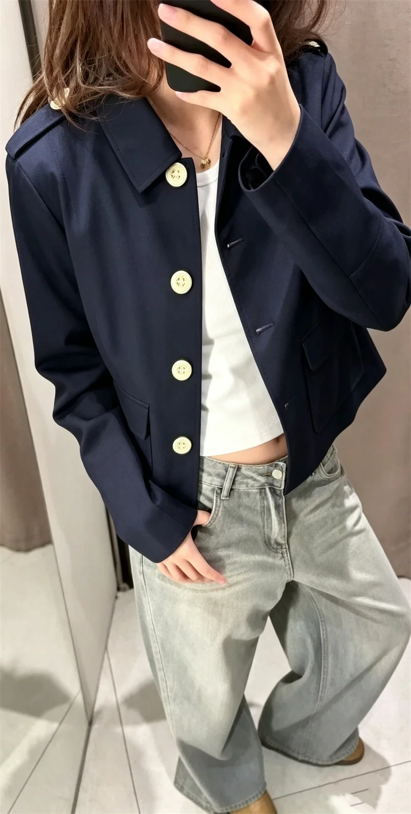 Guobioziy Women's Jacket 2026 Early Autumn New Fashionable Versatile Color-Block Button Long-Sleeve Lapel Pocket Blazer