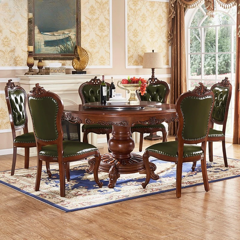 

Customizable American retro solid wood round dining table and chairs