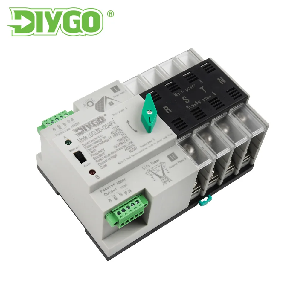 2P/4P 125A Dual Power Automatic Transfer Switch ATS AC PV Solar City Power Mutual Switching PC Grade Din Rail Changeover Switch