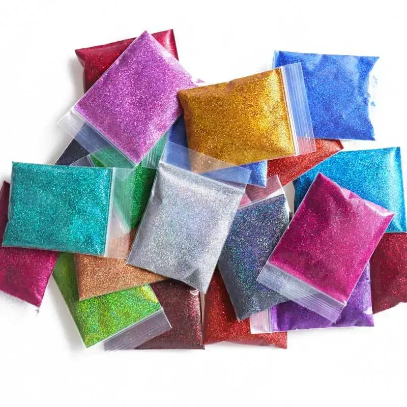 10 g/borsa polvere di Glitter per unghie iridescente olografica Ultra Fine oro argento Glitter polvere di pigmento Paillette Super brillante per unghie