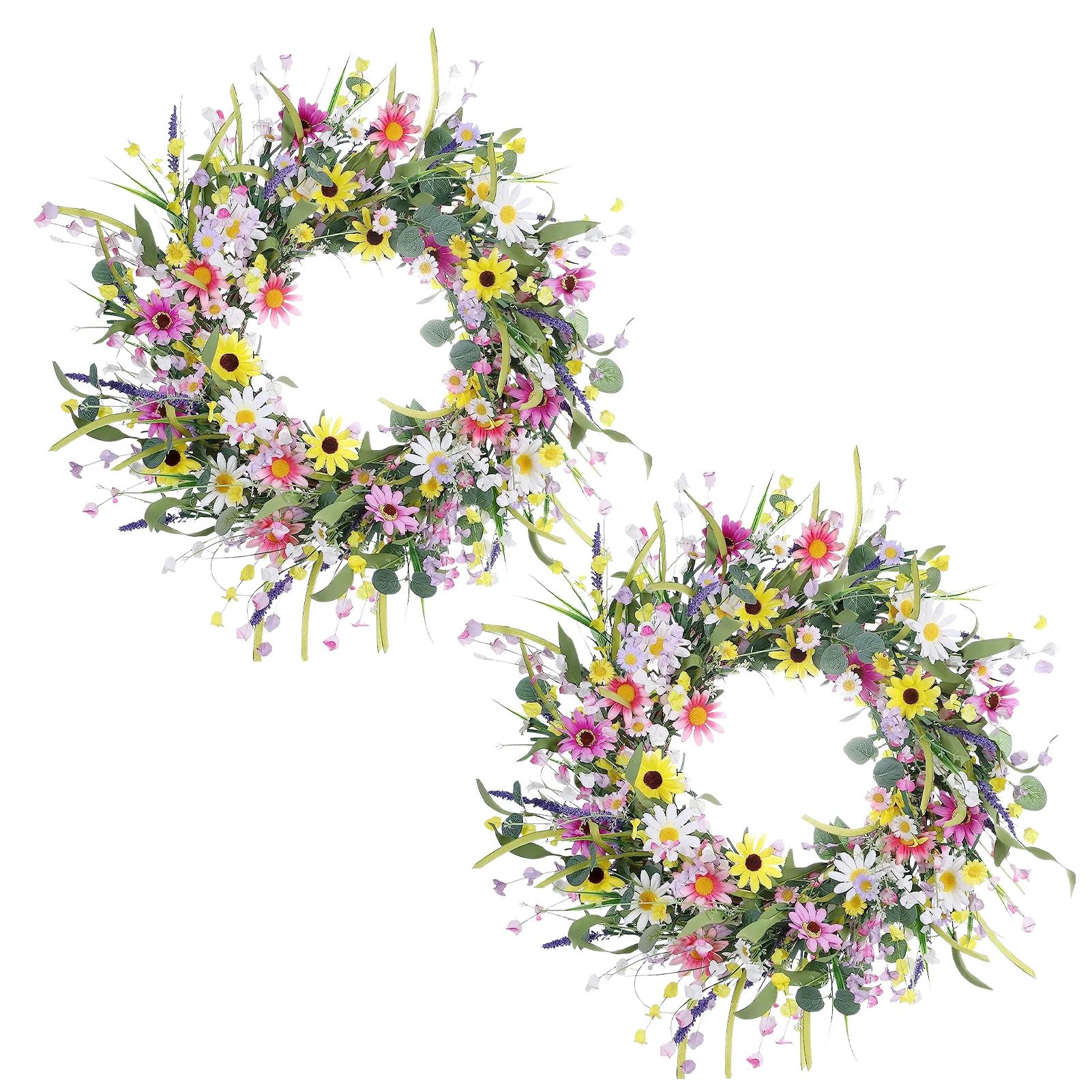 

Wreath for Front Door, 22'' Eucalyptus Wreath, Colorful Little Daisies and Winter Jasmine, Home Decor for Farmhouse, Front Door,