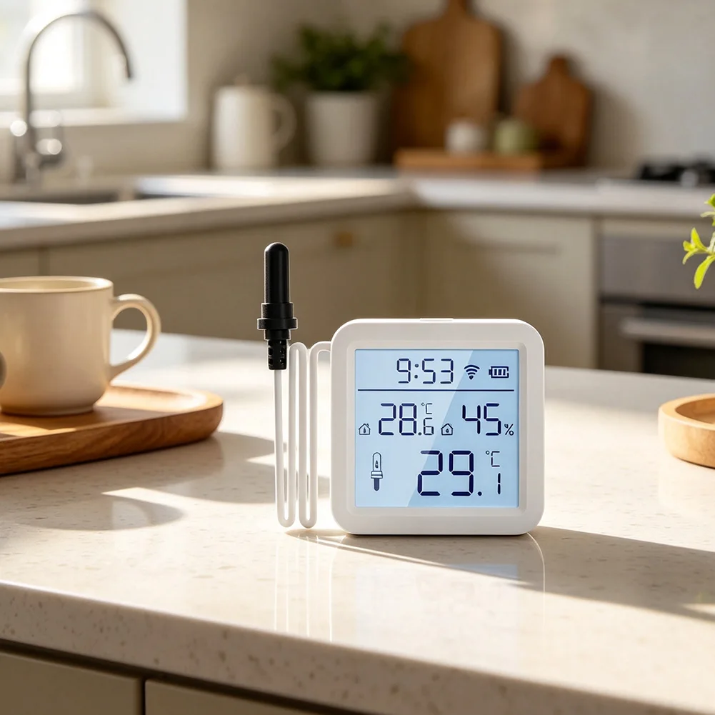 For WiFi Temperature Humidity Sensor With External Probe For Tuya For Smart Home Fridge Aquarium Monitoring Alert-Systems