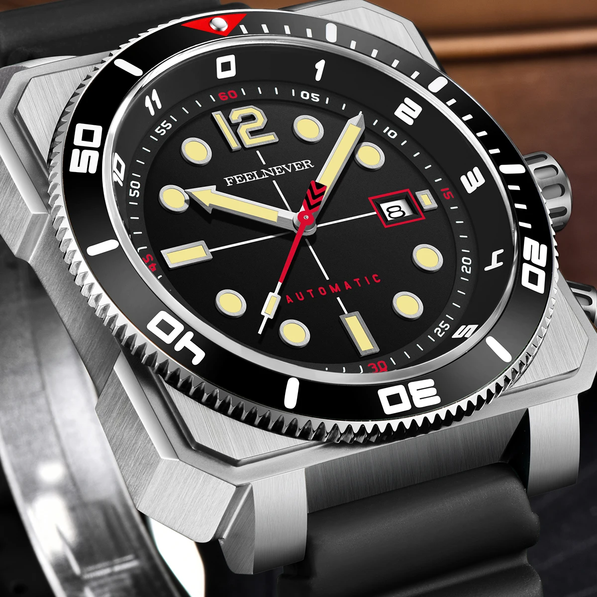 FEELNEVER Automatic Watches for Men Fashion Business Silicone Waterproof Men's Mechanical Wristwatch Sapphire Diver Watch Men view 2