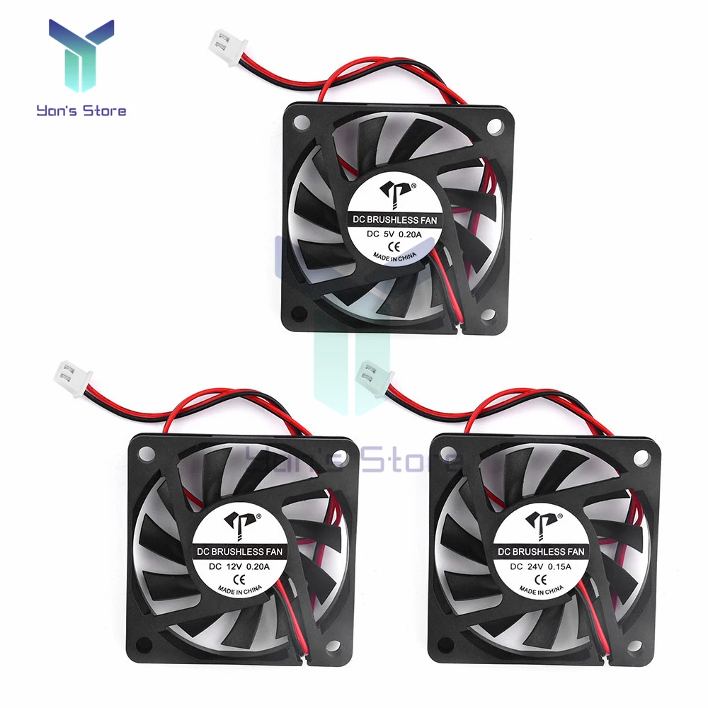 DC6010 5V 12V 24V Cooling Fan Two-Wire Oil Bearing Small Industrial Silent Cooling Fan 0.15/0.2A 3500r/min 60mm x 60mm