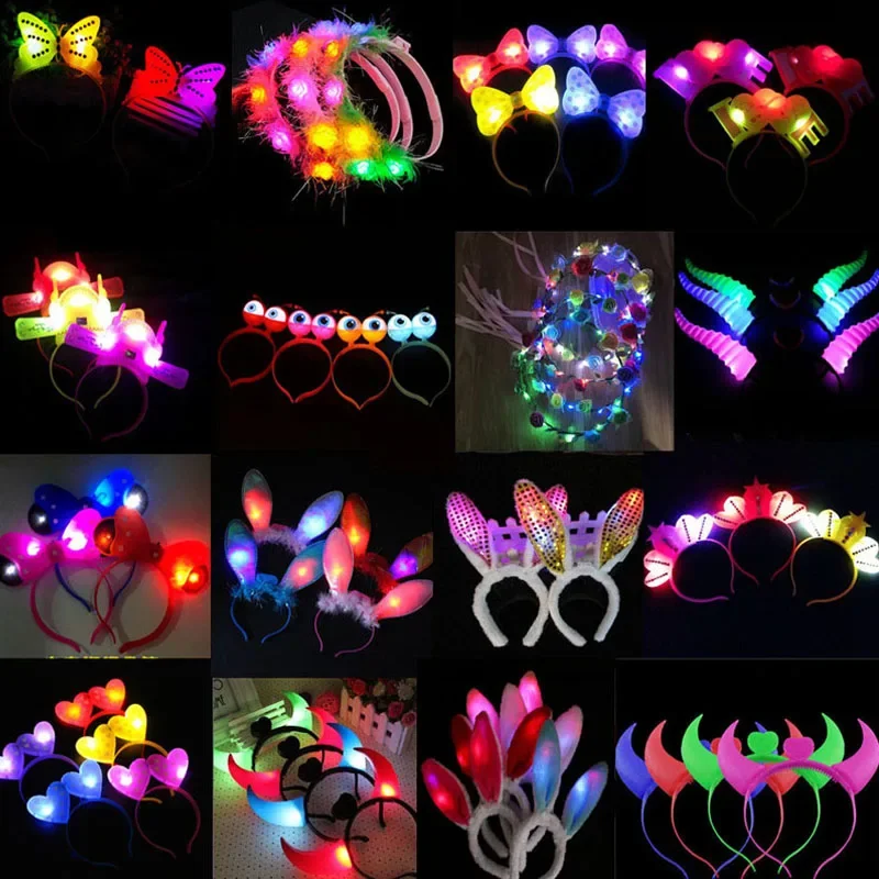 20pcs LED Flashing Glow Headband Women Girls Crown Heart Light Up Hairbands Party Cosplay  Birthday Christmas