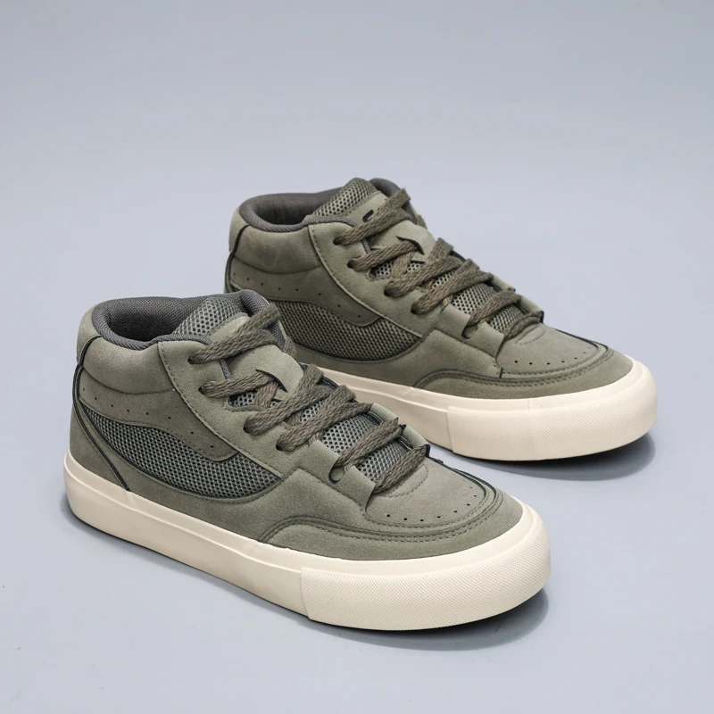 

Модная мужская парусиновая мужская повседневная обувь, противоскользящие дышащие кроссовки, мужские осенние сетчатые высокие ботильоны 2025 года, обувь для доски