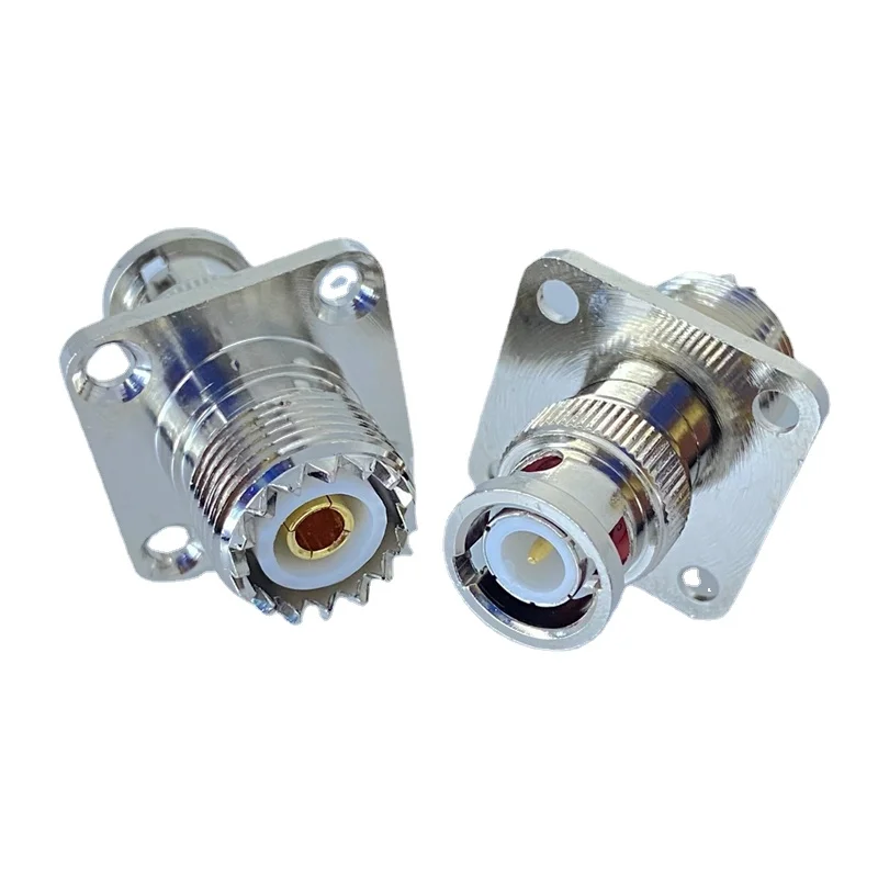 1Pcs SO239 UHF Feamle Jack To BNC Male Plug 4hole Flange Connector Q9 BNC To UHF RF Coaxial Adapter Fast Delivery High Quality