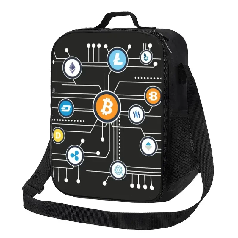 

Cryptocurrency Bitcoin Altcoin Blockchain Logo Insulated Lunch Bag for Camping Travel Ethereum Portable Thermal Cooler Bento