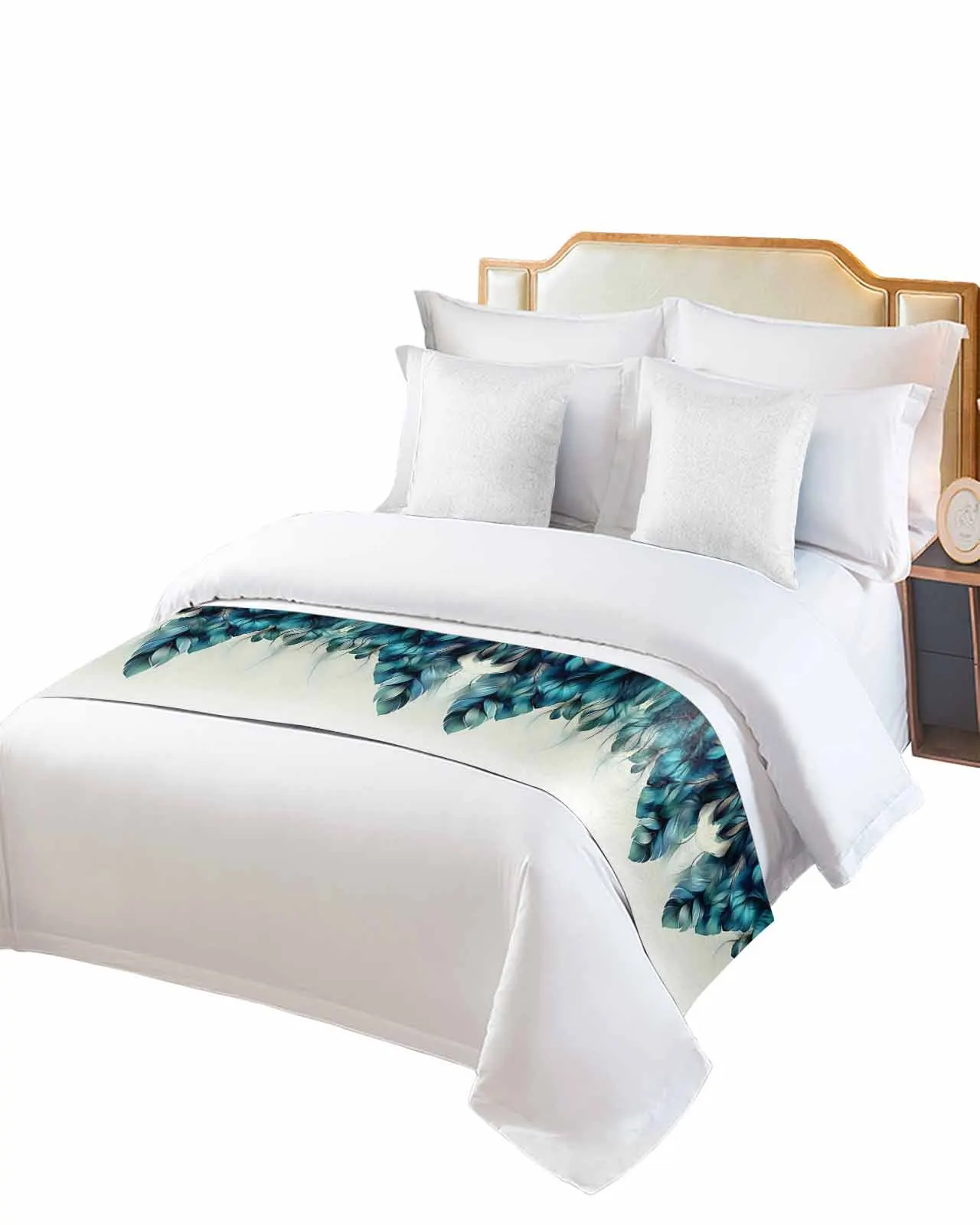 

Feather Abstract Art Bed Runner Luxury Hotel Bed Tail Scarf Decorative Cloth Home Bed Flag